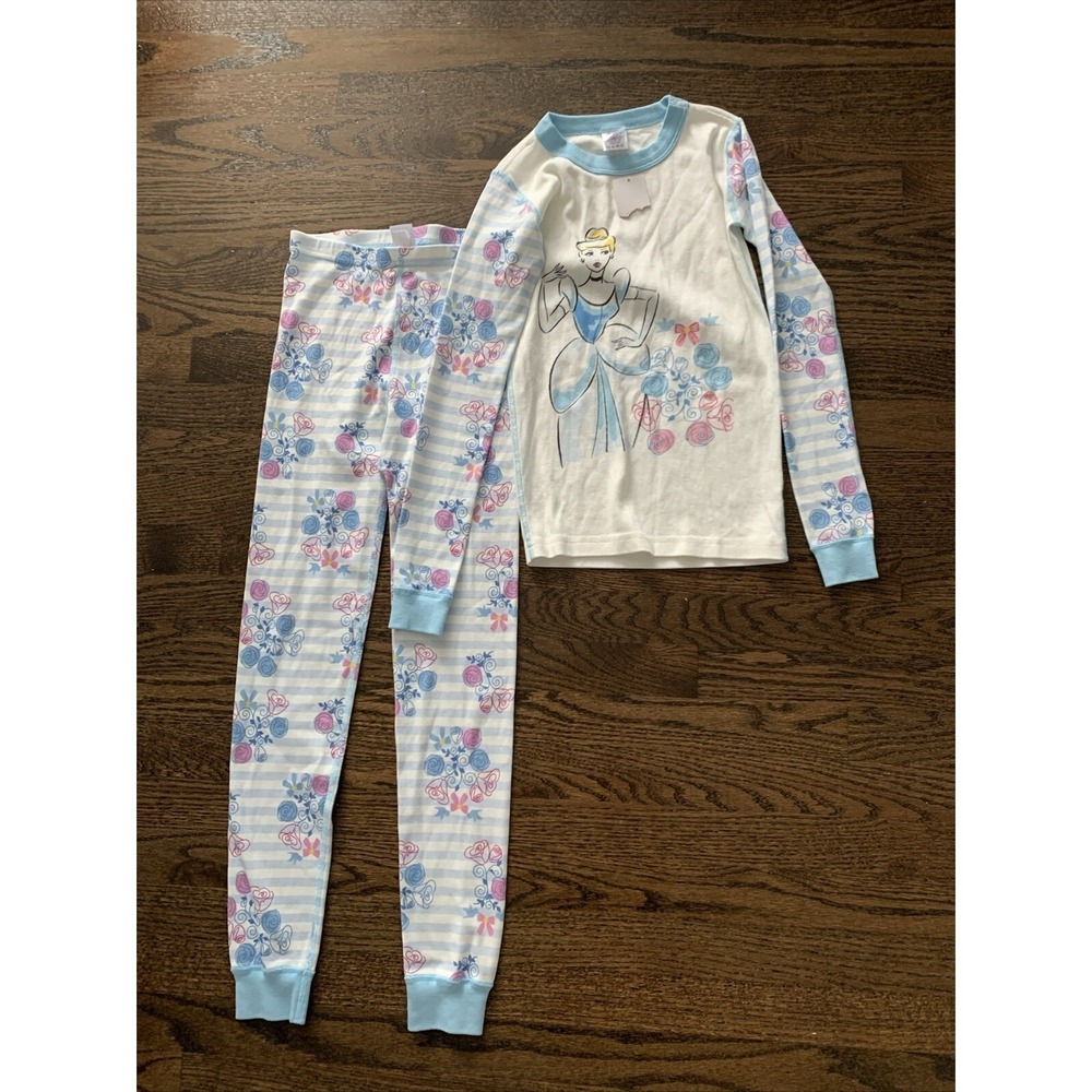 Hanna Andersson White Pajama Set with Light Blue and Pink Floral Cinderella